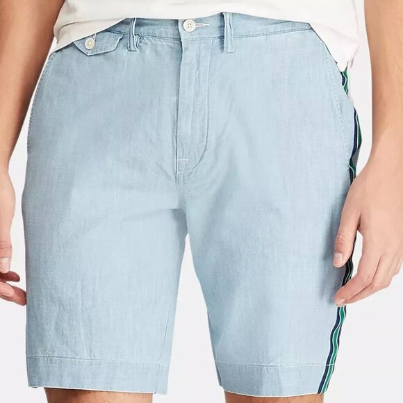 Polo Ralph Lauren Shorts Mens 42T Blue Chambray Cotton Classic Fit Striped Sides - Picture 4 of 12